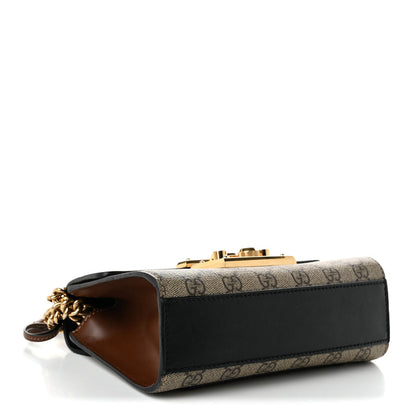 Gucci GG Supreme Monogram Calfskin Small Padlock Shoulder Bag Beige Black Cuir