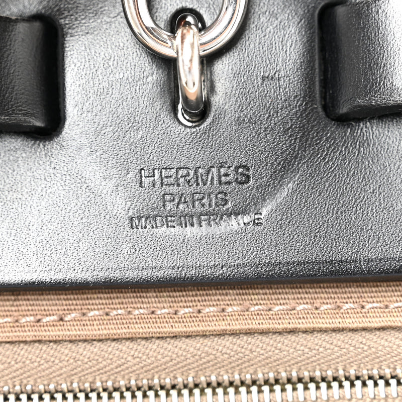 Hermes Toile Officier Vache Hunter Herbag Zip 31 PM Etoupe Bleu Indigo Etoupe Black