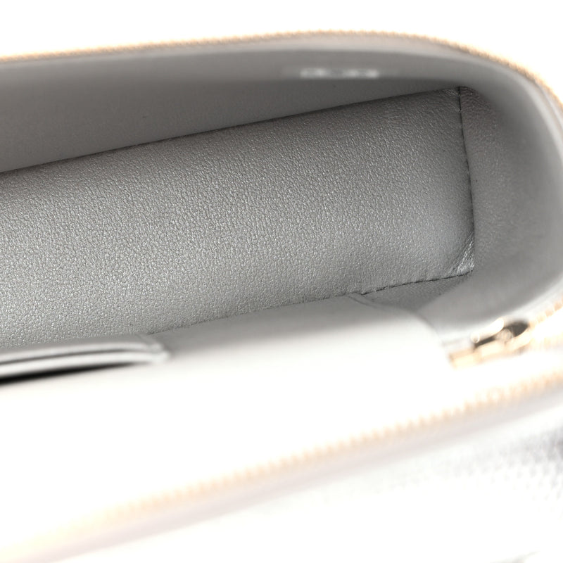 Chanel Lizard Embossed Top Handle Slim Vanity With Chain Silver