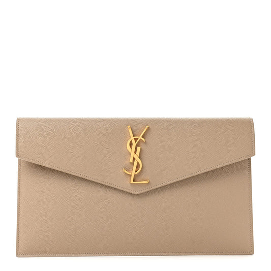 Saint Laurent Grain De Poudre Uptown Pouch Dark Beige