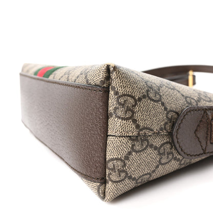 Gucci GG Supreme Monogram Textured Dollar Calfskin Web Small Ophidia Dome Shoulder Bag Beige Ebony New Acero