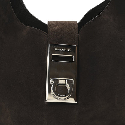 Salvatore Ferragamo Calfskin Suede Medium Archivo Gancio Hobo Testa di Moro