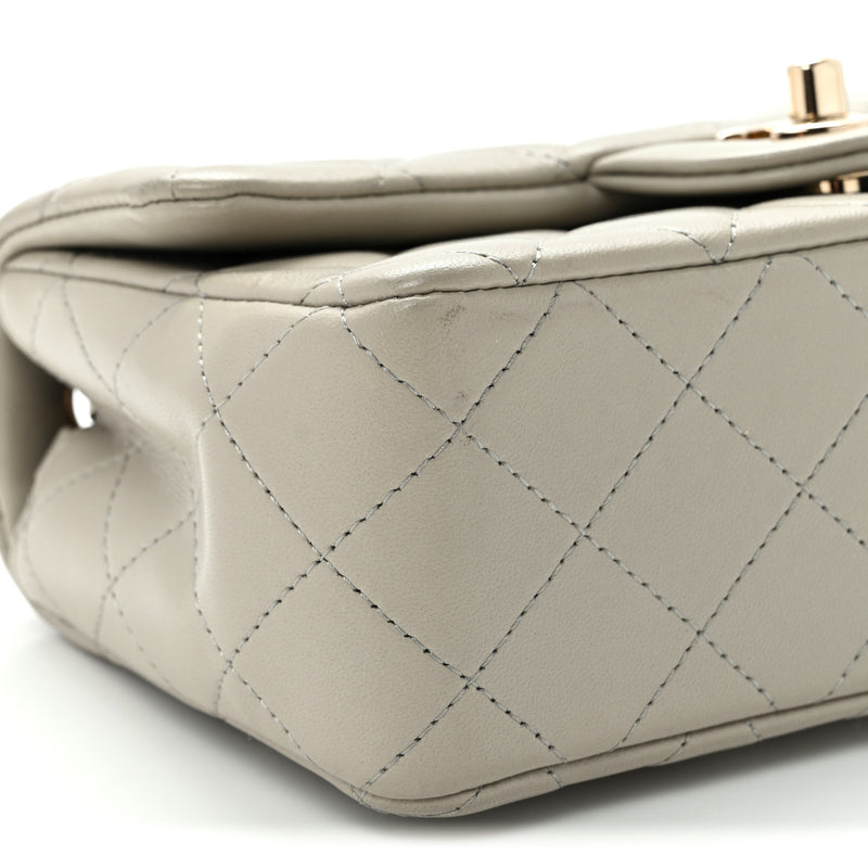Chanel Lambskin Quilted Mini Rectangular Flap Grey
