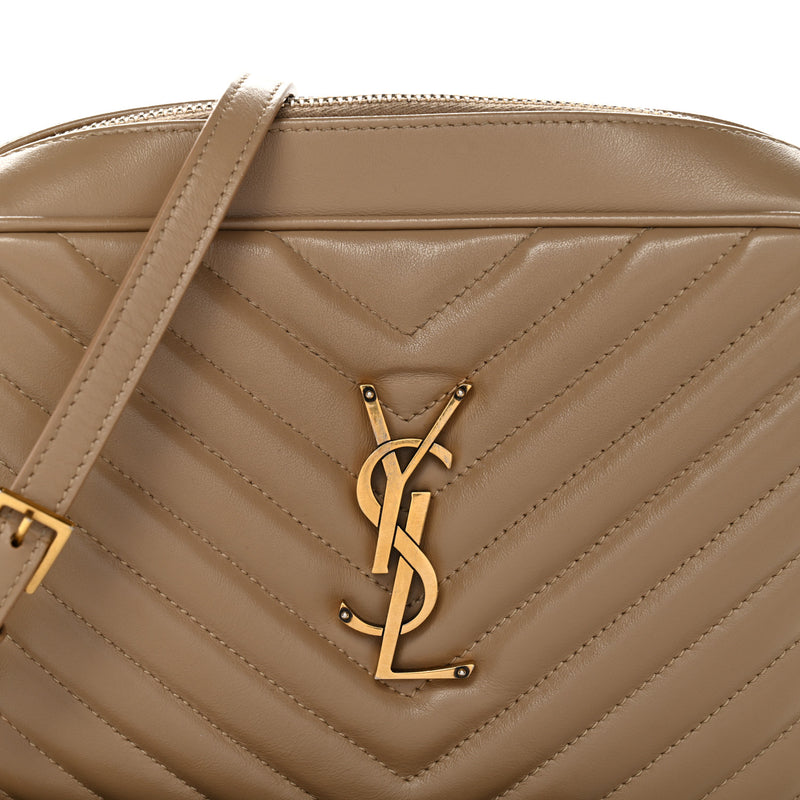 Saint Laurent Calfskin Matelasse Monogram Lou Camera Bag Dark Beige