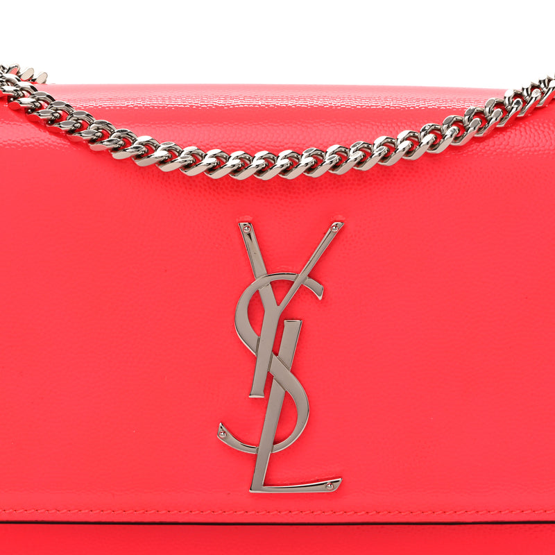 Saint Laurent Patent Grain de Poudre Small Monogram Kate Satchel Neon Pink