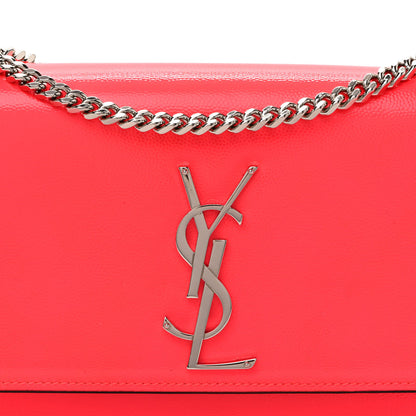 Saint Laurent Patent Grain de Poudre Small Monogram Kate Satchel Neon Pink