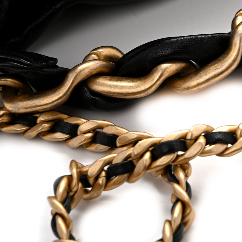 Chanel Shiny Lambskin Quilted Chain Is More Drawstring Bag Black