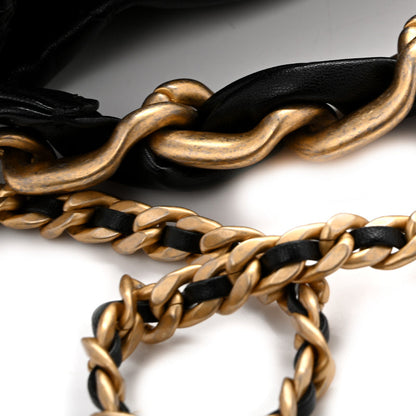 Chanel Shiny Lambskin Quilted Chain Is More Drawstring Bag Black
