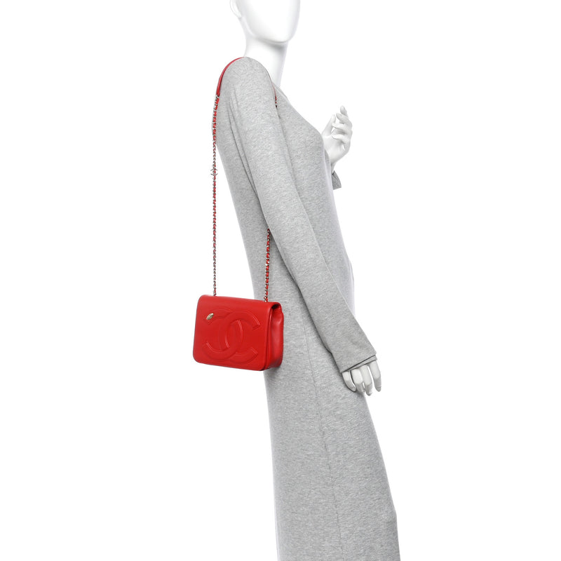 Chanel Lambskin CC Mania Flap Bag Red