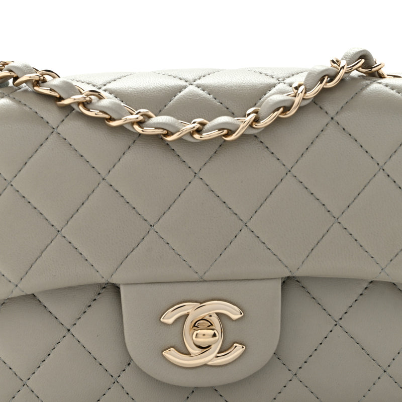 Chanel Lambskin Quilted Mini Rectangular Flap Grey