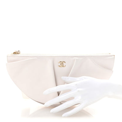 Chanel Lambskin Quilted Wave Clutch White