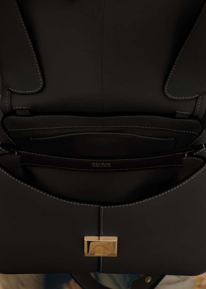 Mokki - Textured Black with Ecru Stitching