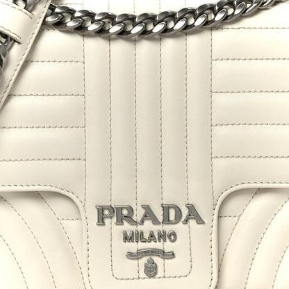 Prada Soft Calfskin Impunture Diagramme Medium Chain Flap Shoulder Bag White