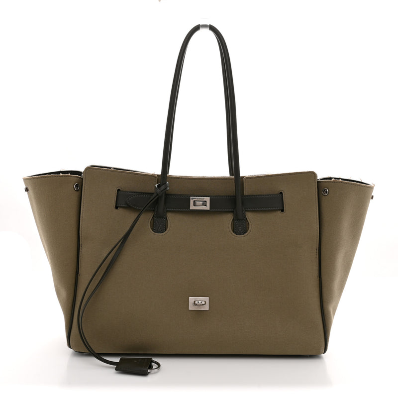 Balenciaga Canvas Smooth Calfskin Medium Bel Air Carry All Bag Khaki