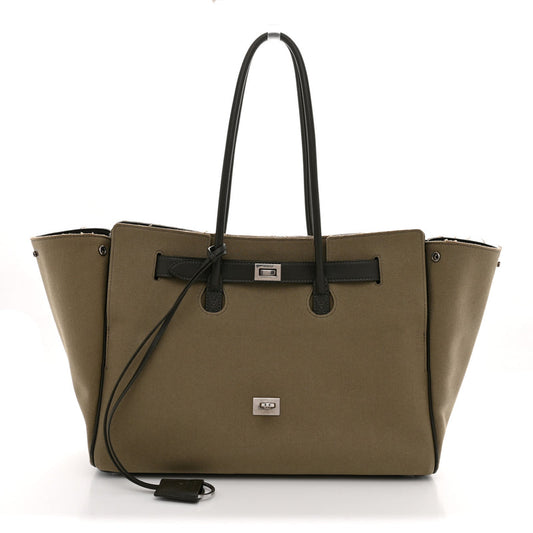 Balenciaga Canvas Smooth Calfskin Medium Bel Air Carry All Bag Khaki