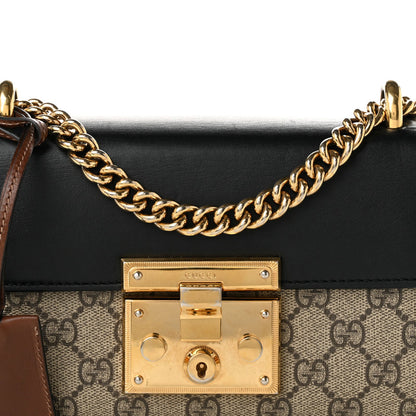 Gucci GG Supreme Monogram Calfskin Small Padlock Shoulder Bag Beige Black Cuir