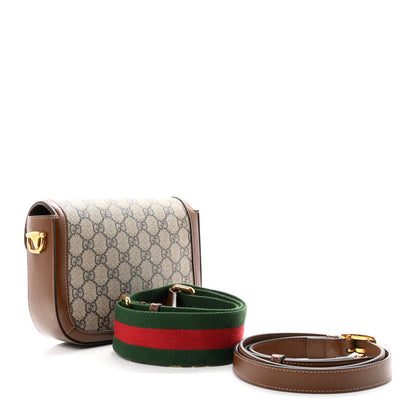 Gucci GG Supreme Monogram Web Mini Horsebit 1955 Shoulder Bag Beige Brown Sugar