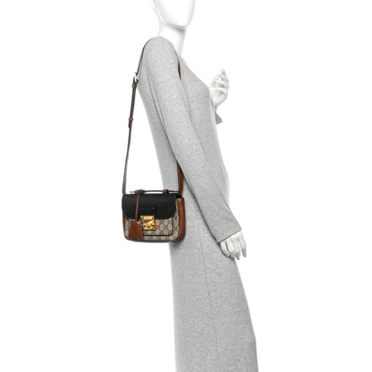Gucci GG Supreme Monogram New Sakai Lux Calfskin Mini Padlock Flap Pocket Shoulder Bag Beige Ebony Black Cuir