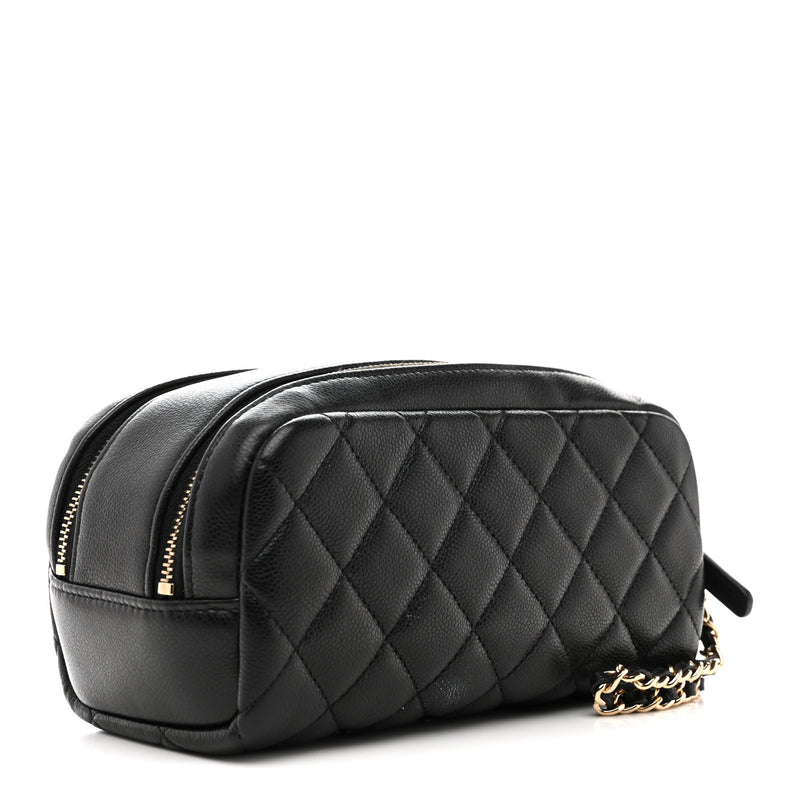 Chanel Caviar Quilted Toiletry Case With Chain Black