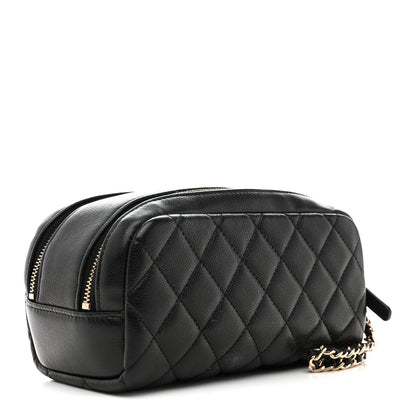 Chanel Caviar Quilted Toiletry Case With Chain Black