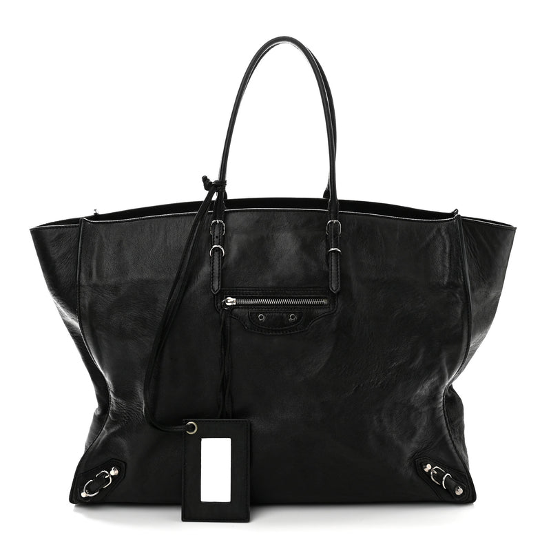 Balenciaga Supple Calfskin Papier A4 Zip Around Tote Black