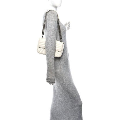 Prada Soft Calfskin Impunture Diagramme Medium Chain Flap Shoulder Bag White