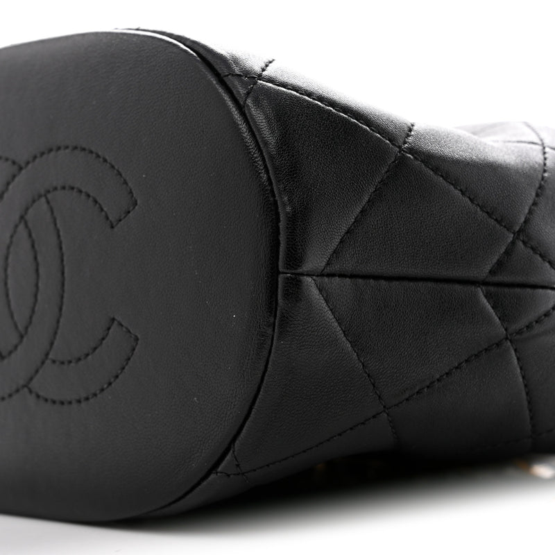 Chanel Shiny Lambskin Quilted Chain Is More Drawstring Bag Black