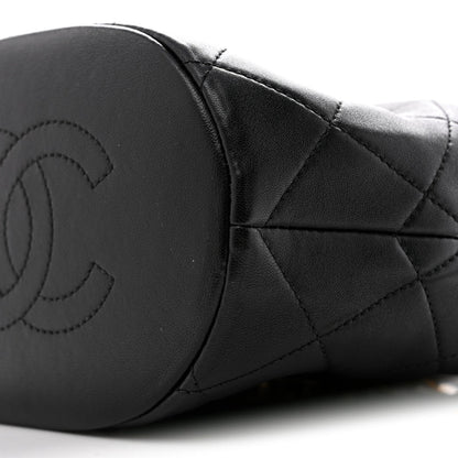 Chanel Shiny Lambskin Quilted Chain Is More Drawstring Bag Black