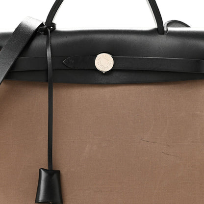 Hermes Toile Officier Vache Hunter Herbag Zip 31 PM Etoupe Bleu Indigo Etoupe Black