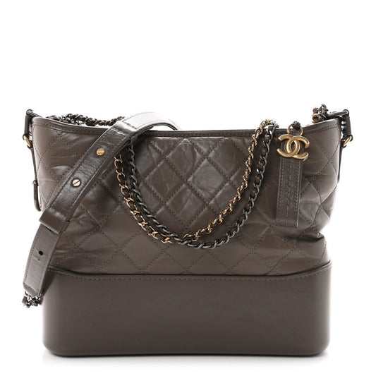 Chanel Aged Calfskin Quilted Medium Gabrielle Hobo Grey