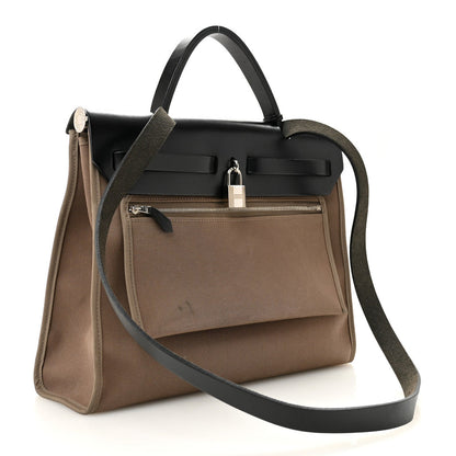 Hermes Toile Officier Vache Hunter Herbag Zip 31 PM Etoupe Bleu Indigo Etoupe Black