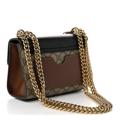 Gucci GG Supreme Monogram Calfskin Small Padlock Shoulder Bag Beige Black Cuir