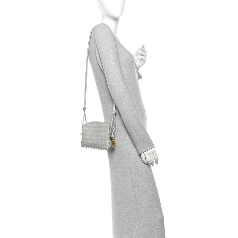 Bottega Veneta Polished Nappa Intrecciato Metallic Knot Mini Loop Camera Bag Sterling