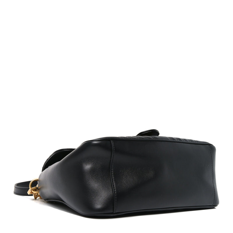 Gucci Calfskin Matelasse Small GG Marmont Top Handle Shoulder Bag Black