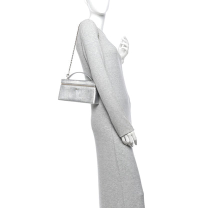 Chanel Lizard Embossed Top Handle Slim Vanity With Chain Silver