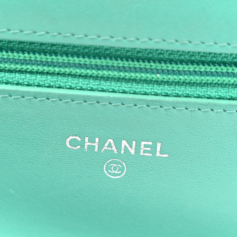 Chanel Patent Quilted Wallet On Chain WOC Green