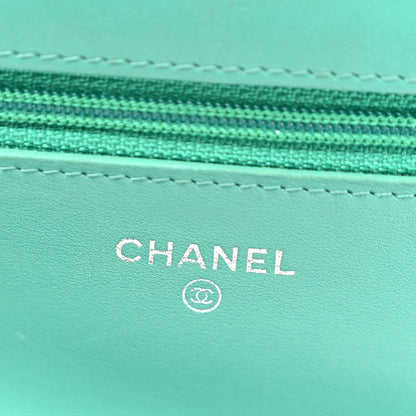 Chanel Patent Quilted Wallet On Chain WOC Green