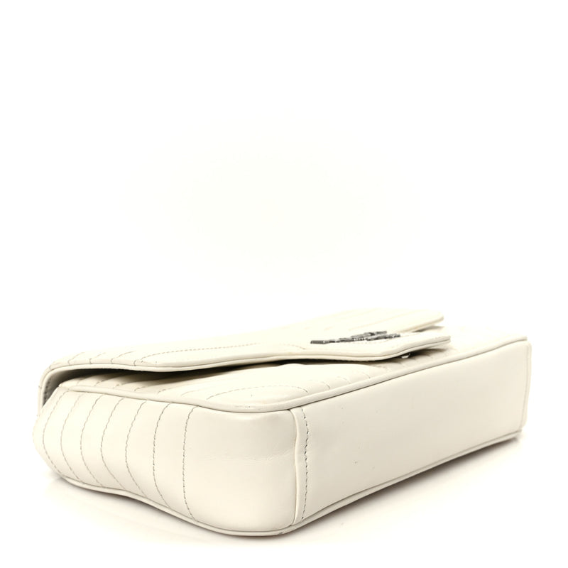 Prada Soft Calfskin Impunture Diagramme Medium Chain Flap Shoulder Bag White