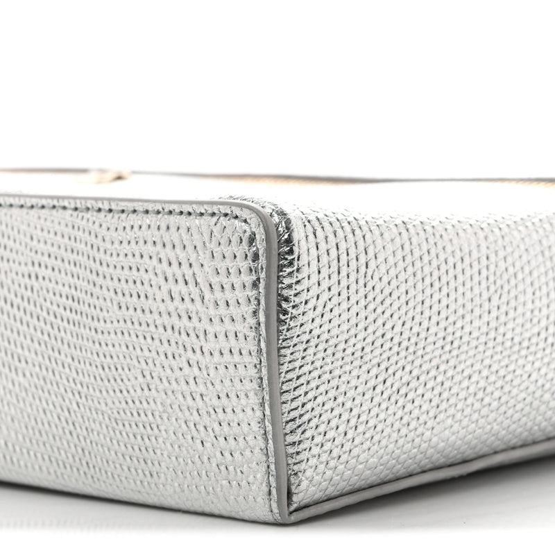 Chanel Lizard Embossed Top Handle Slim Vanity With Chain Silver