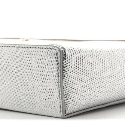 Chanel Lizard Embossed Top Handle Slim Vanity With Chain Silver