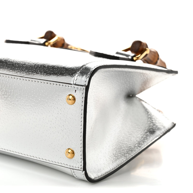 Gucci Textured Calfskin Mini Diana Tote Bag Silver Sugar Pink