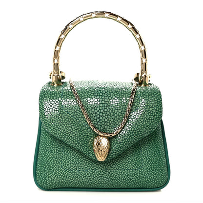 Bulgari Galuchat Serpenti Reverse Micro Top Handle Emerald Green