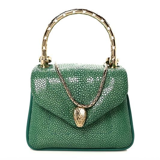 Bulgari Galuchat Serpenti Reverse Micro Top Handle Emerald Green