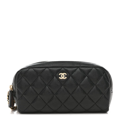 Chanel Caviar Quilted Toiletry Case With Chain Black