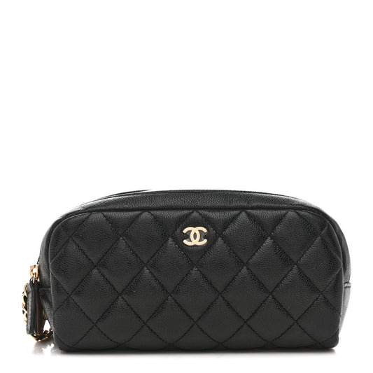 Chanel Caviar Quilted Toiletry Case With Chain Black