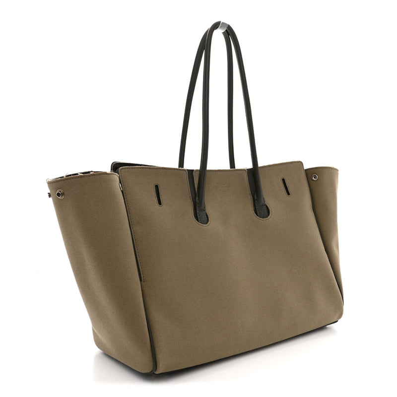 Balenciaga Canvas Smooth Calfskin Medium Bel Air Carry All Bag Khaki