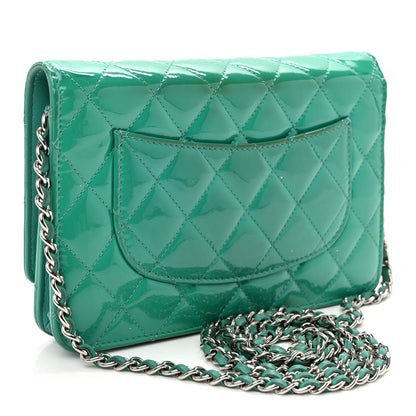 Chanel Patent Quilted Wallet On Chain WOC Green