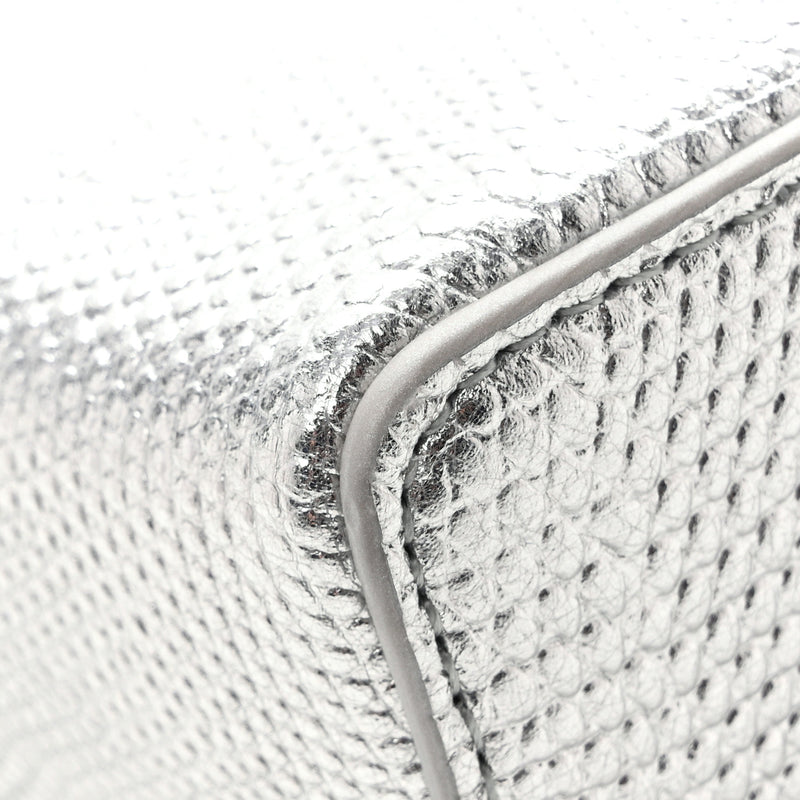 Chanel Lizard Embossed Top Handle Slim Vanity With Chain Silver