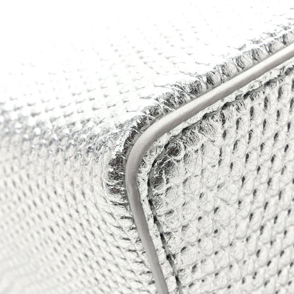 Chanel Lizard Embossed Top Handle Slim Vanity With Chain Silver