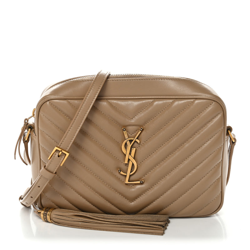 Saint Laurent Calfskin Matelasse Monogram Lou Camera Bag Dark Beige
